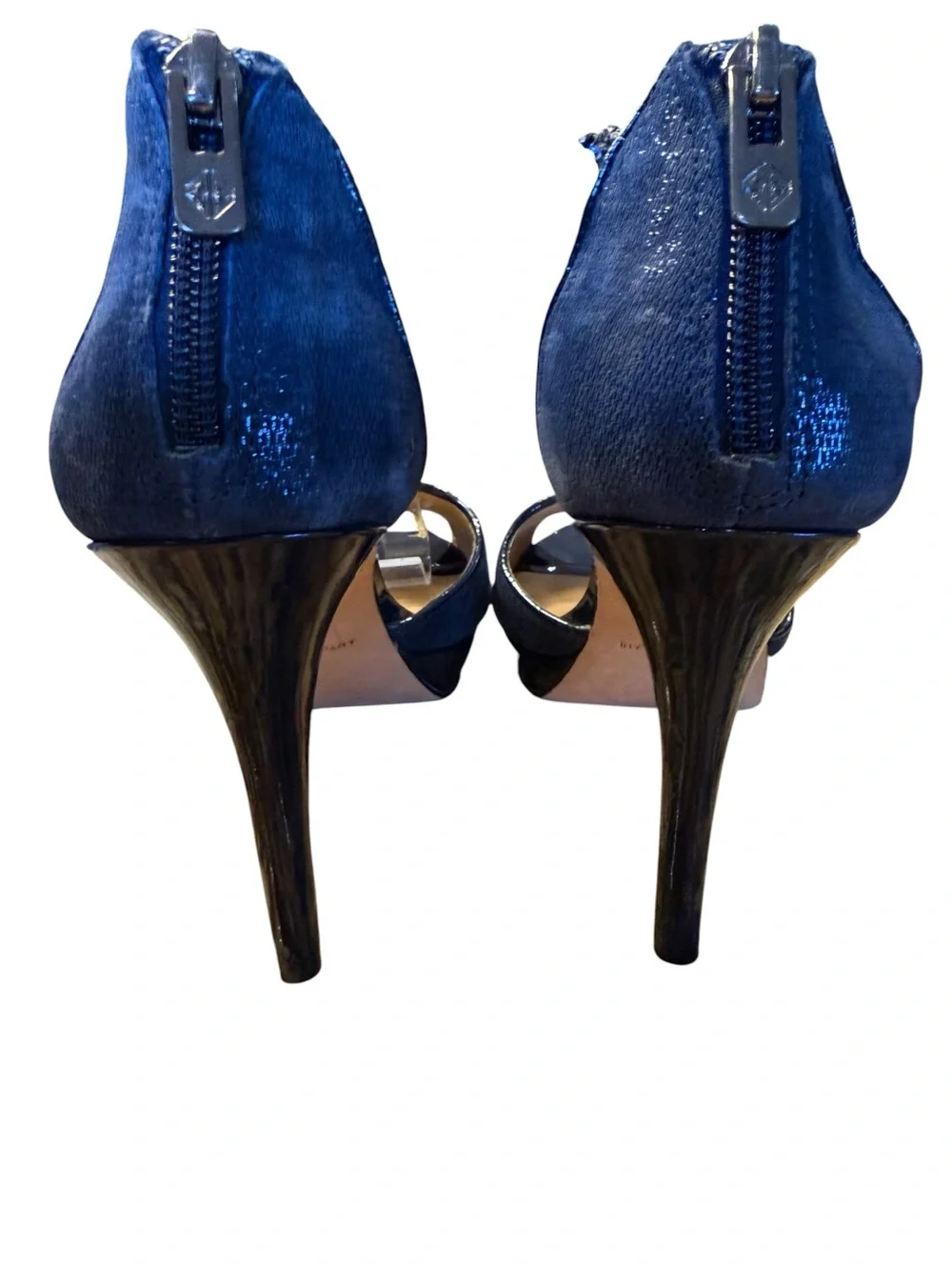 ANTONIO MELANI Navy Blue T-Strap Jeweled 4”  Heels Womens Size 8 Leather Sole